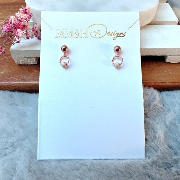 Elegant Rose Gold Stud Earrings with Stardust Bead | Handmade in BC - Picture 5 of 5